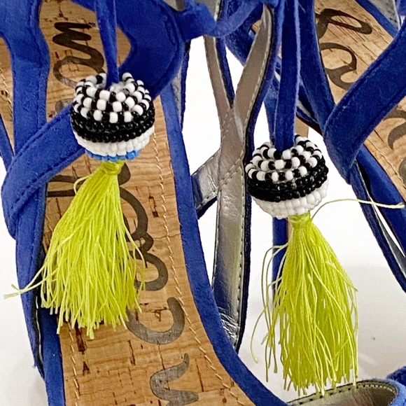 SAM EDELMAN | Blue Beaded Fringe Heels | 8 - Picture 2 of 9